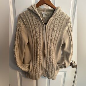 Women’s Tan L.L. Bean Zip Up Hooded Cardigan with Pockets Size M 10-12